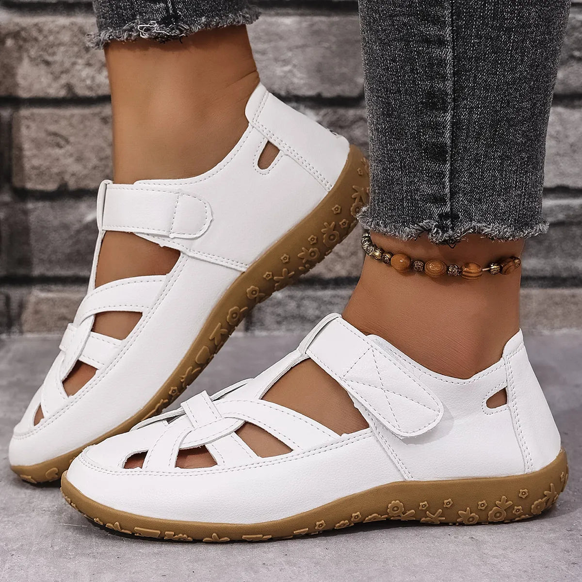 Cutout sandals velcro straps for women -4