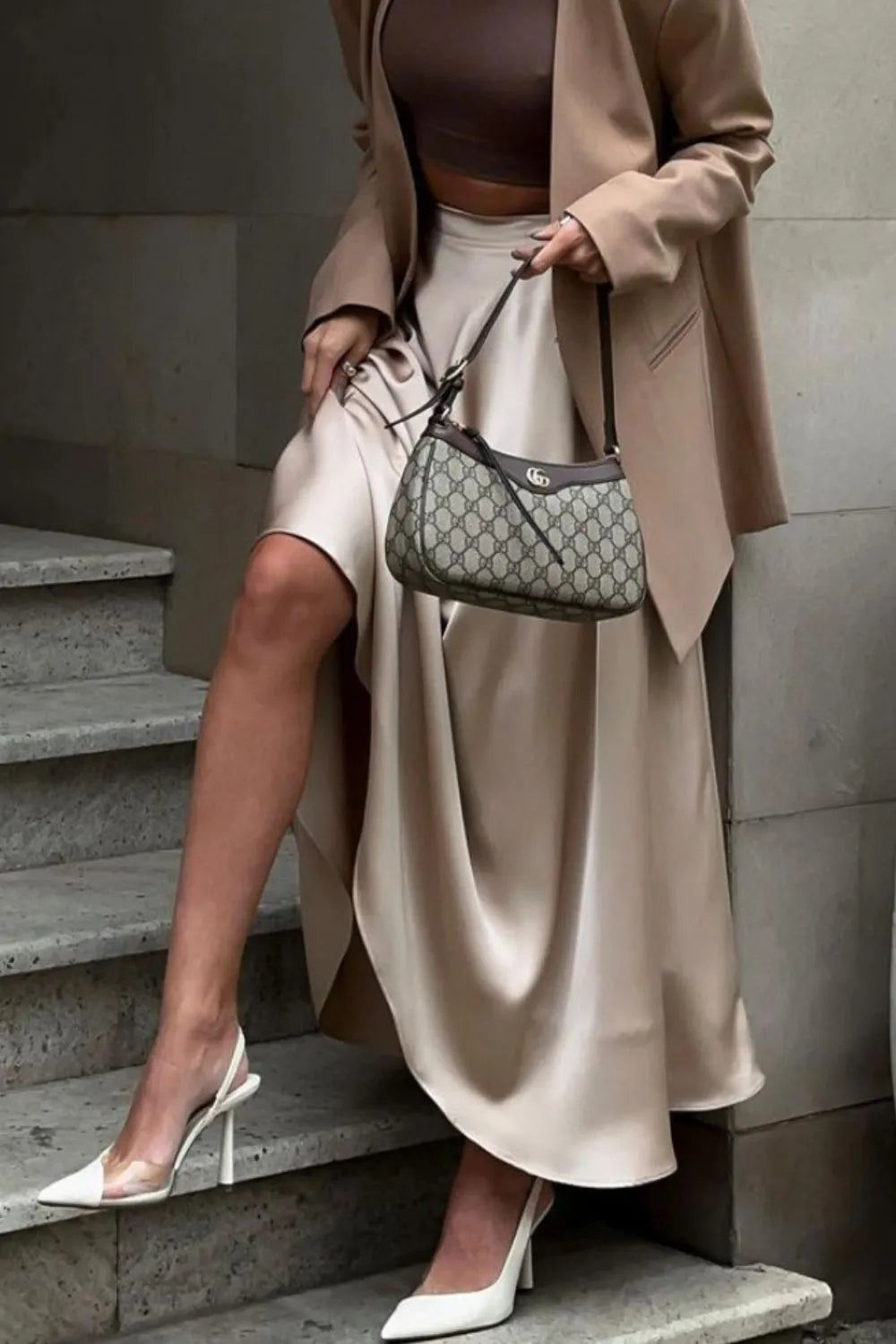 Satin maxi skirt for women -4