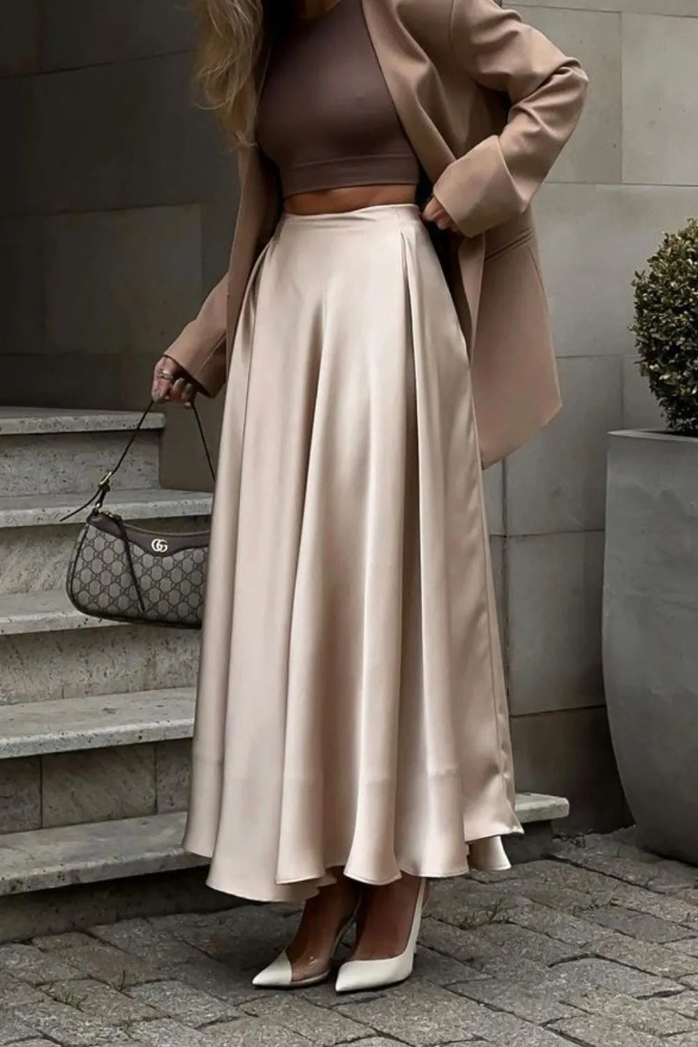 Satin maxi skirt for women -2