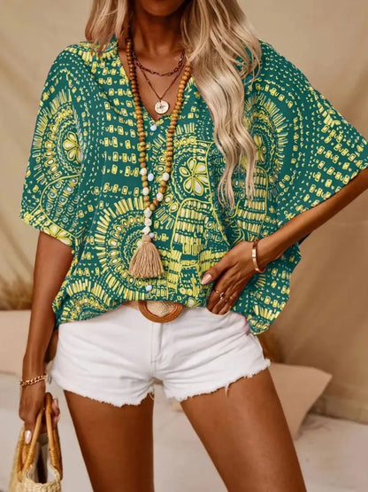 Boho printed V-neck blouse for women -9