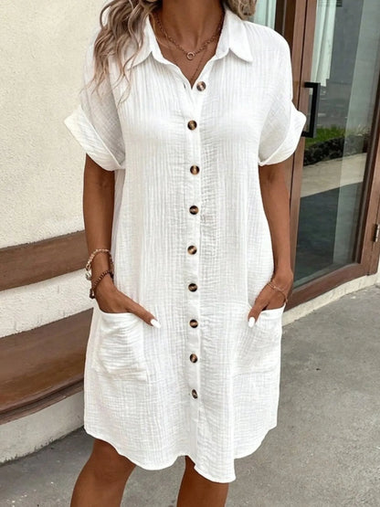 Casual shirt mini dress pockets for women -1