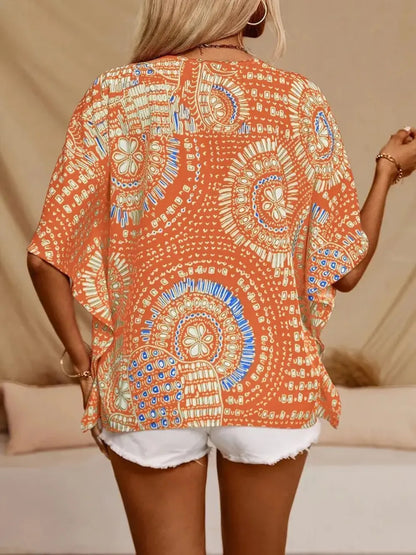 Boho printed V-neck blouse for women -18
