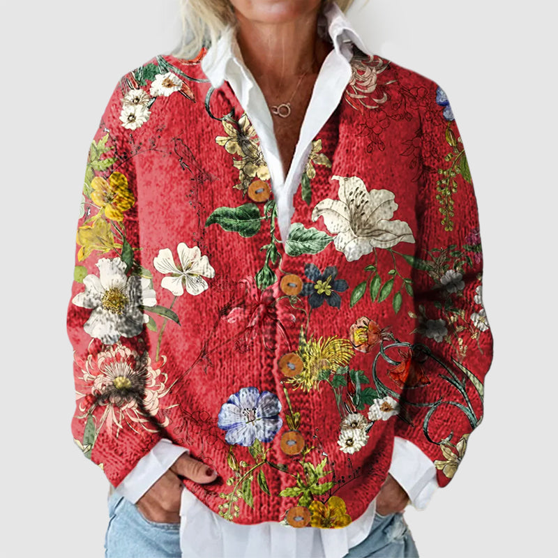 Floral button-front cardigan for women | Elara -1