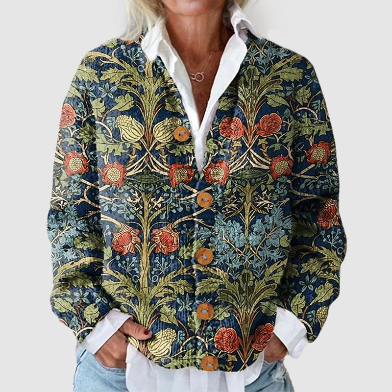 Floral button-front cardigan for women | Elara -2