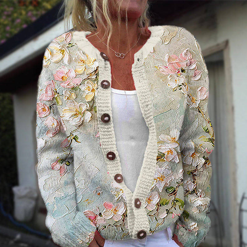 Floral button-front cardigan for women | Elara -4