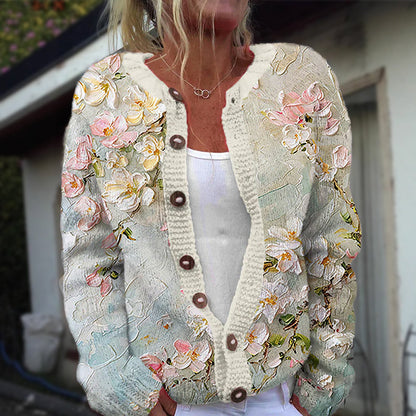 Floral button-front cardigan for women | Elara -4