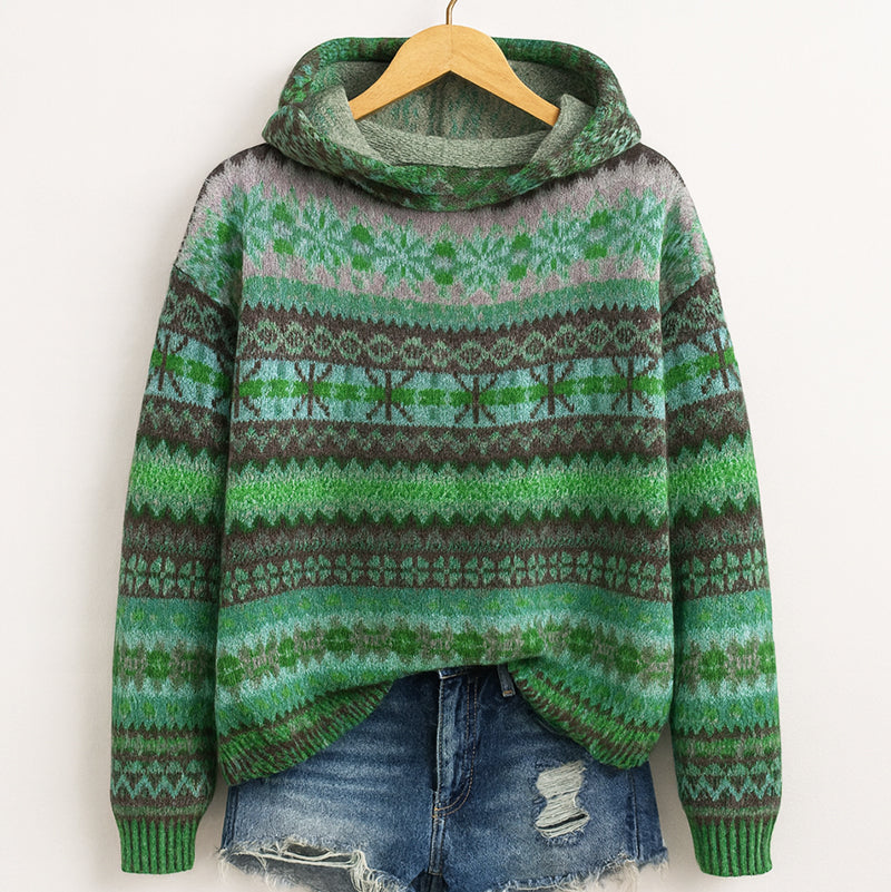 Knit hoodie multicolor pattern for women | Elara -2