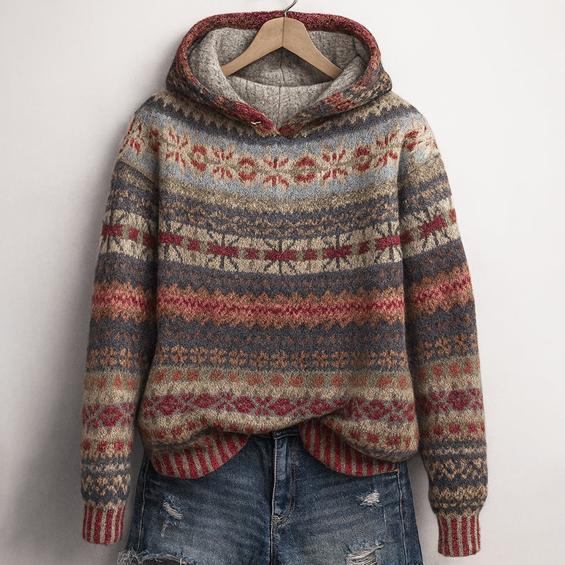 Knit hoodie multicolor pattern for women | Elara -3