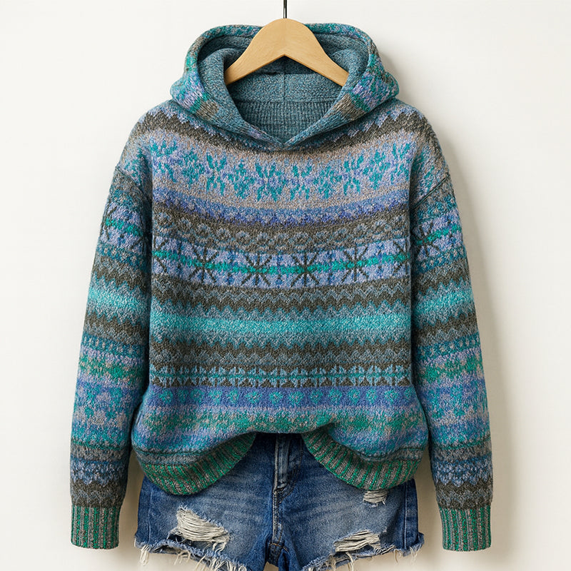 Knit hoodie multicolor pattern for women | Elara -1