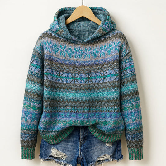 Knit hoodie multicolor pattern for women | Elara -1