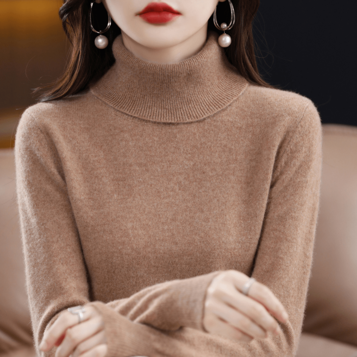 Soft cashmere turtleneck everyday jumper for women -11