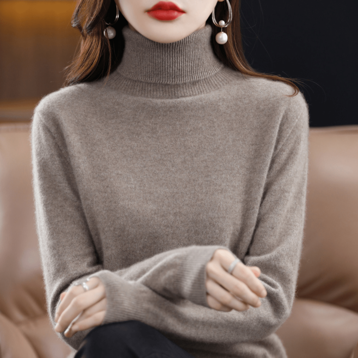 Soft cashmere turtleneck everyday jumper for women -12
