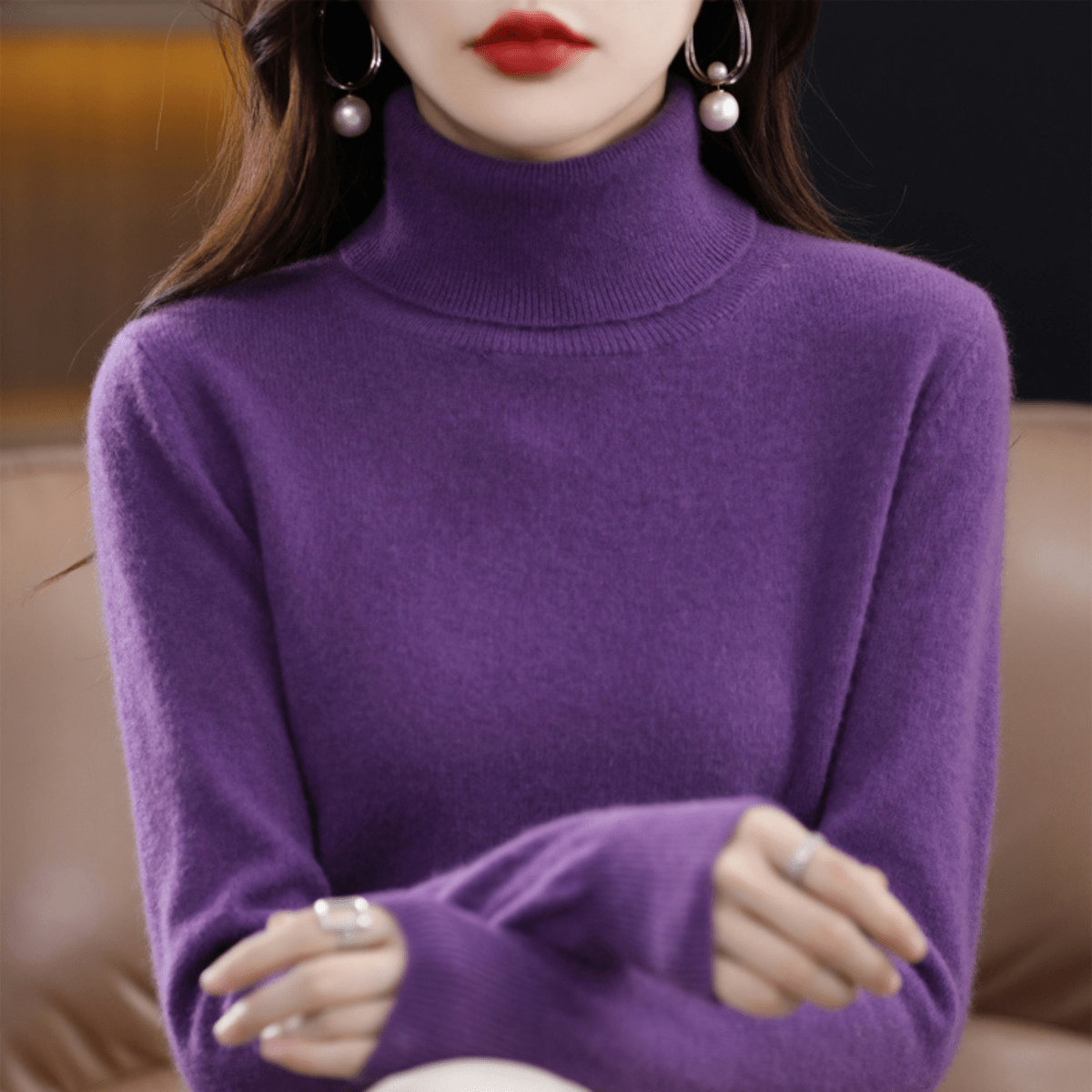 Soft cashmere turtleneck everyday jumper for women -3