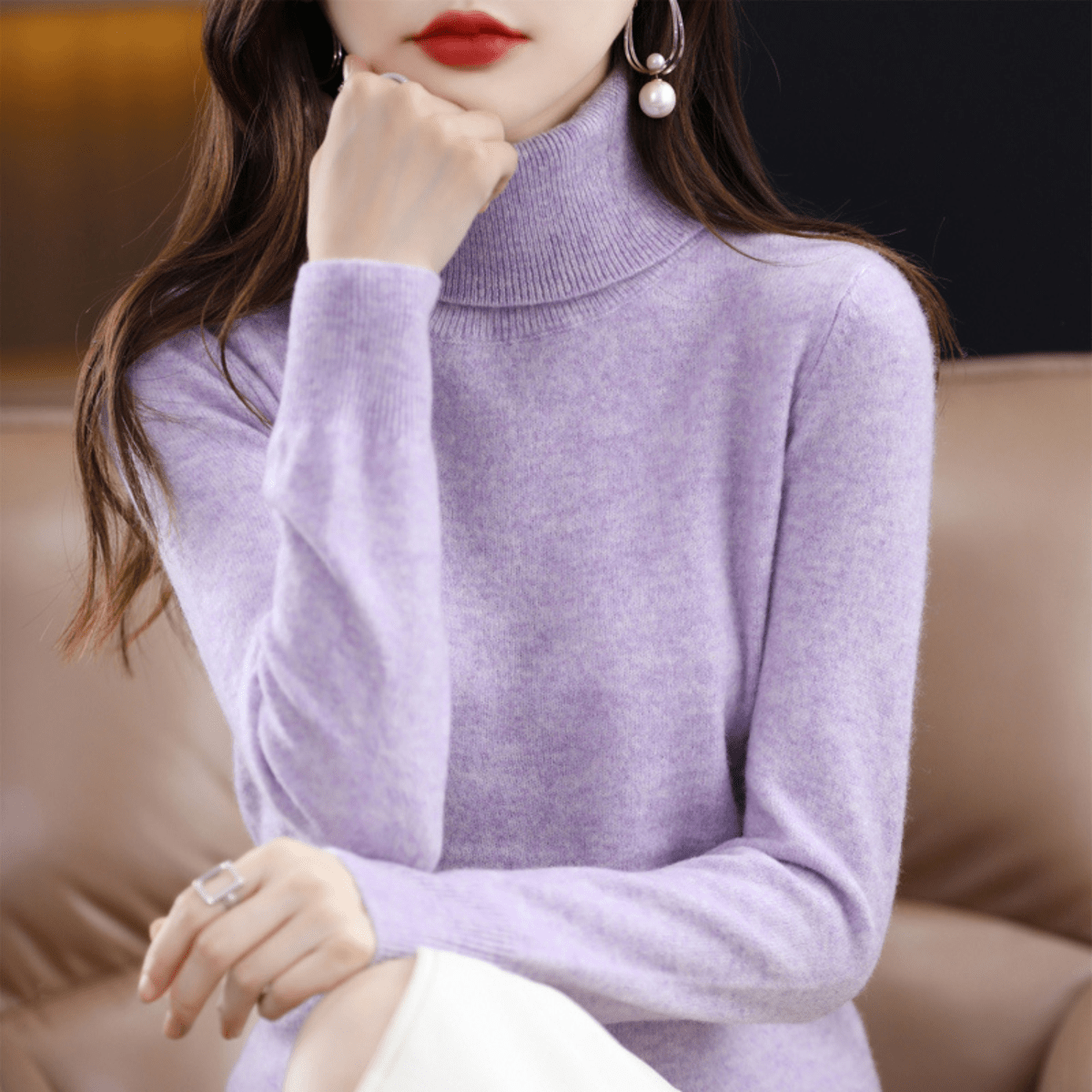 Soft cashmere turtleneck everyday jumper for women -4
