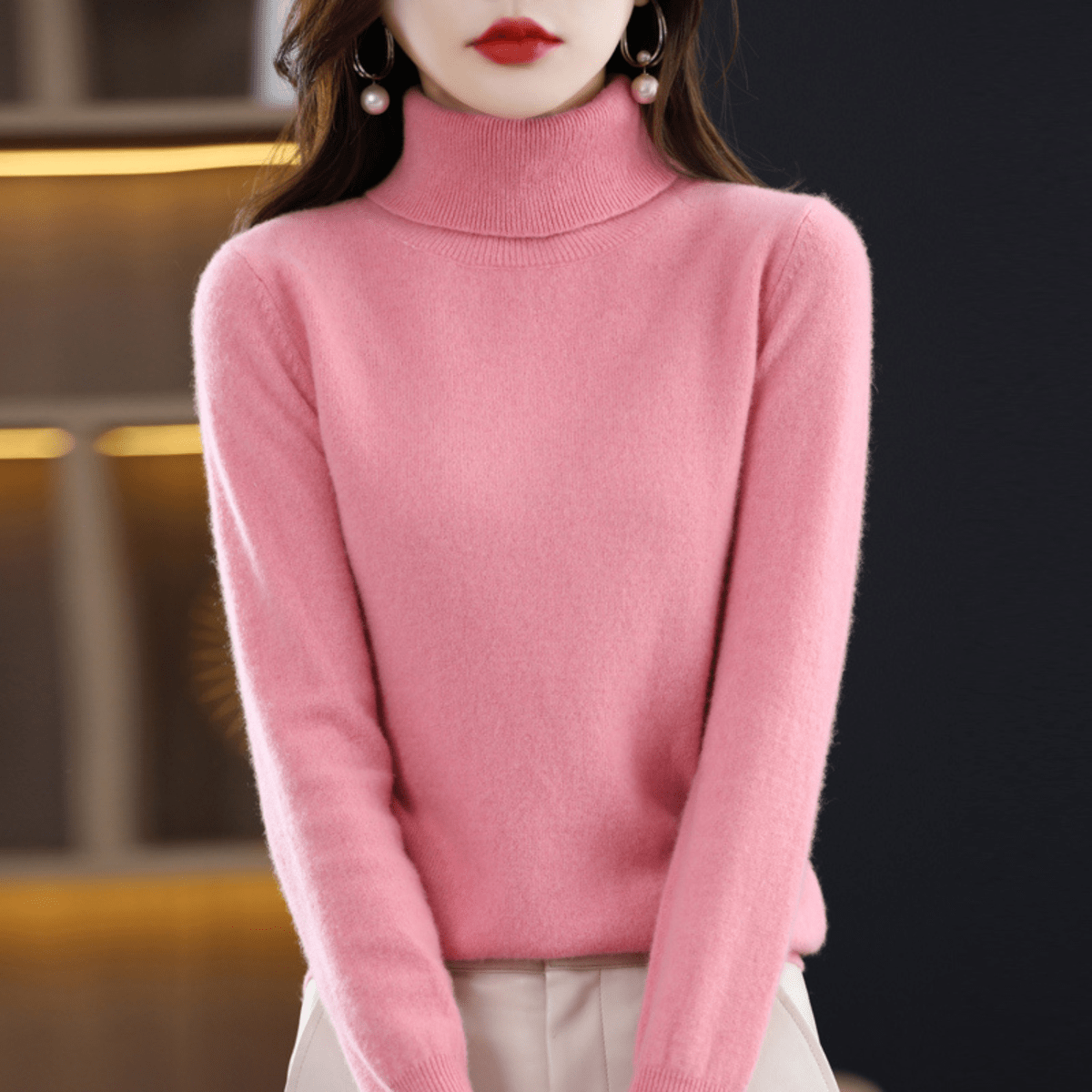 Soft cashmere turtleneck everyday jumper for women -5