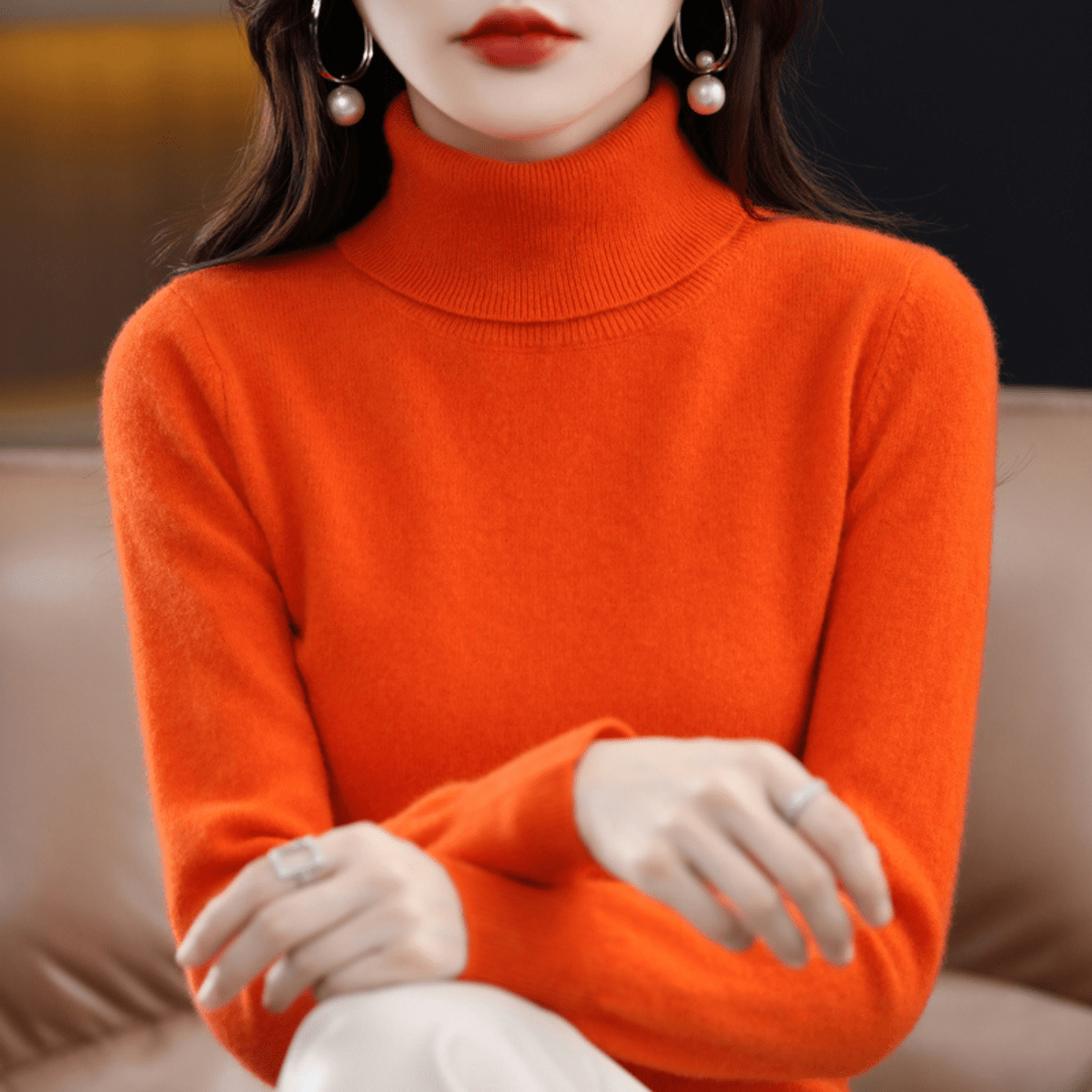 Soft cashmere turtleneck everyday jumper for women -8