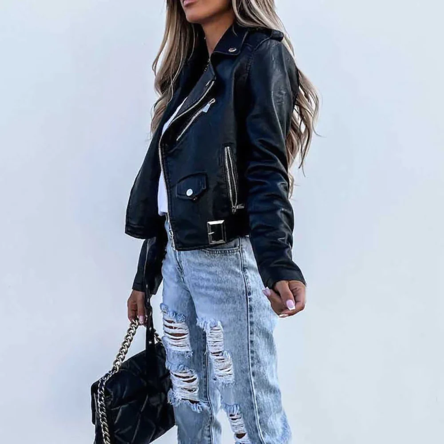 Classic faux leather button-detail everyday jacket for women -2