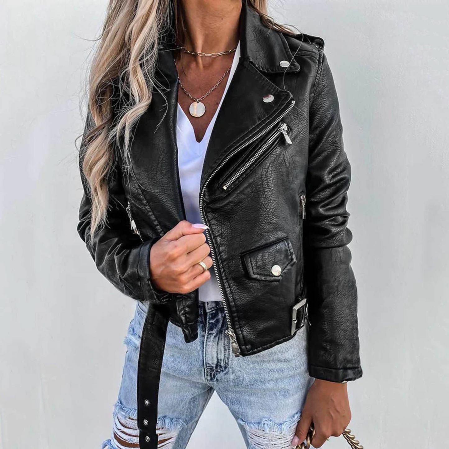 Classic faux leather button-detail everyday jacket for women -5