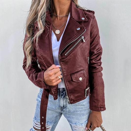 Classic faux leather button-detail everyday jacket for women -1