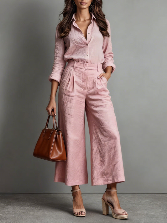 Pink capri trousers relaxed shirt for women | Maris -1