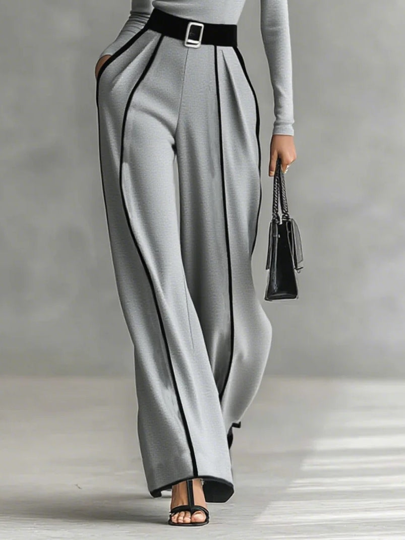 White-trim high-neck top wide-leg trousers for women | Selene -7