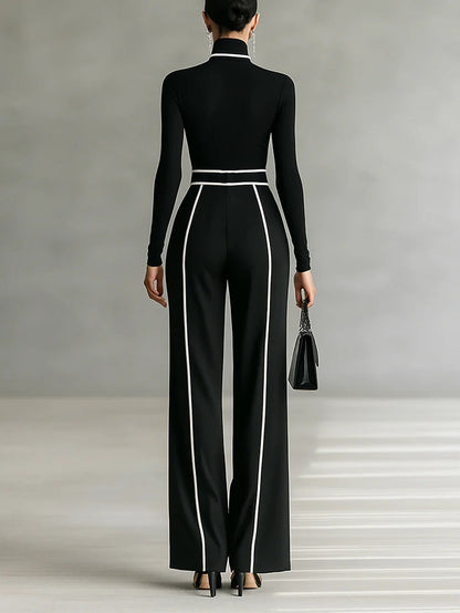 White-trim high-neck top wide-leg trousers for women | Selene -2