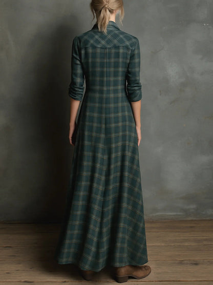 Plaid lapel maxi shirt for women | Celestine -4