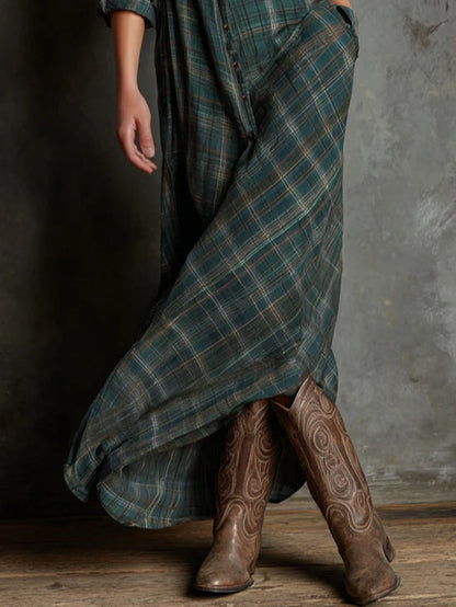 Plaid lapel maxi shirt for women | Celestine -2