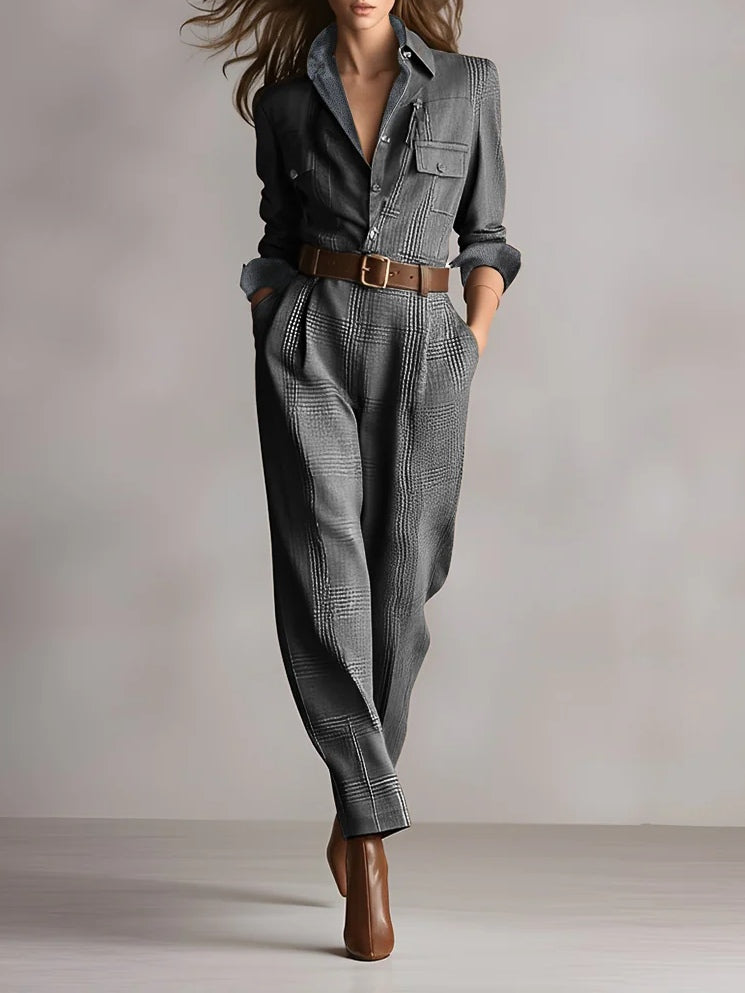 Elegant plaid utility jumpsuit for women | Arlena -4