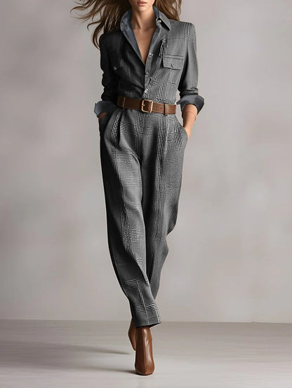 Elegant plaid utility jumpsuit for women | Arlena -4