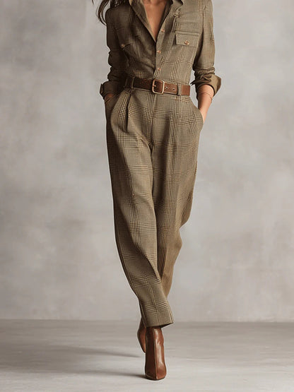 Elegant plaid utility jumpsuit for women | Arlena -3