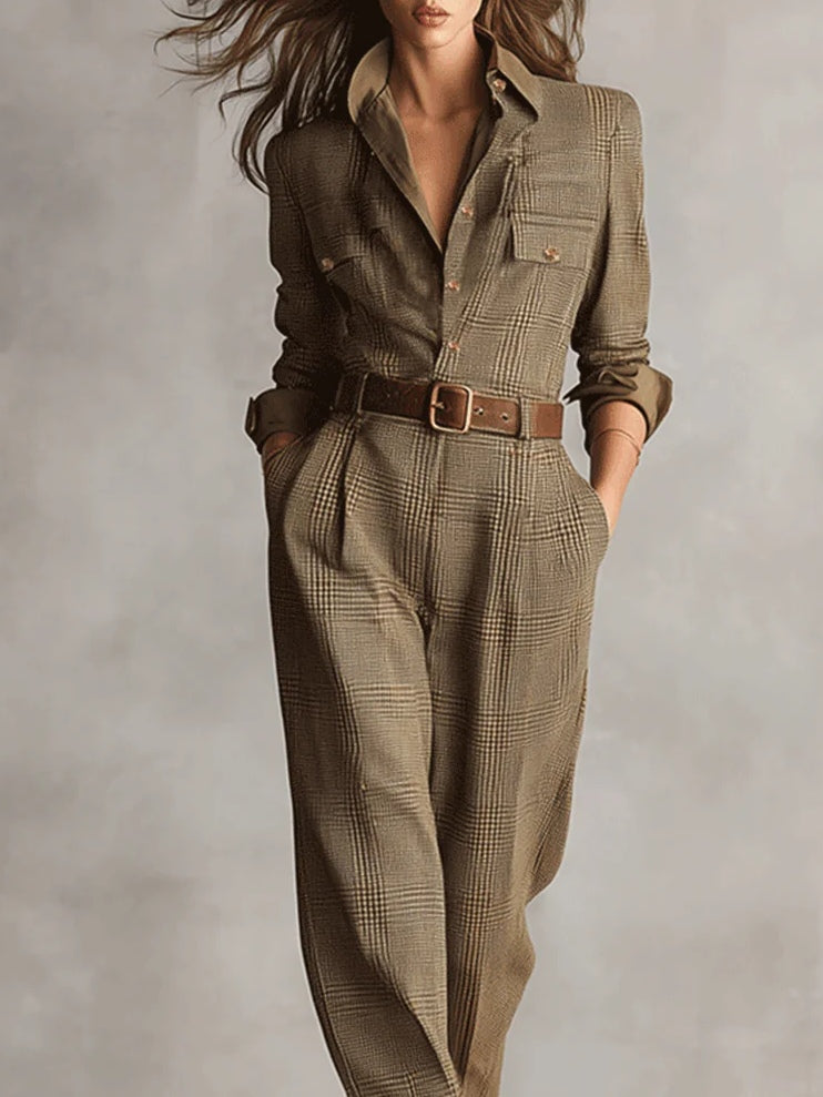 Elegant plaid utility jumpsuit for women | Arlena -2