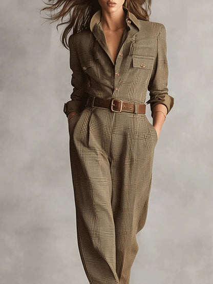 Elegant plaid utility jumpsuit for women | Arlena -2