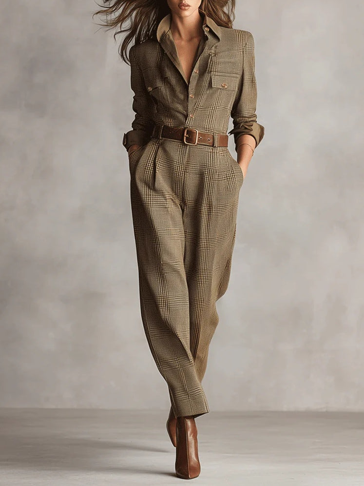 Elegant plaid utility jumpsuit for women | Arlena -1
