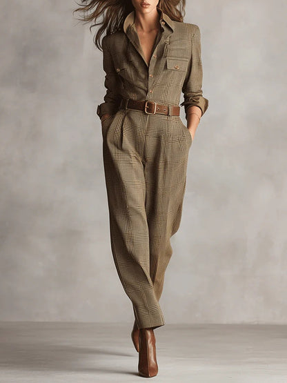 Elegant plaid utility jumpsuit for women | Arlena -1