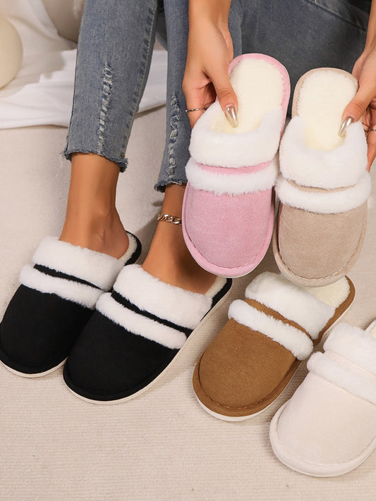 Slippers rond fausse fourrure contrast for women -1