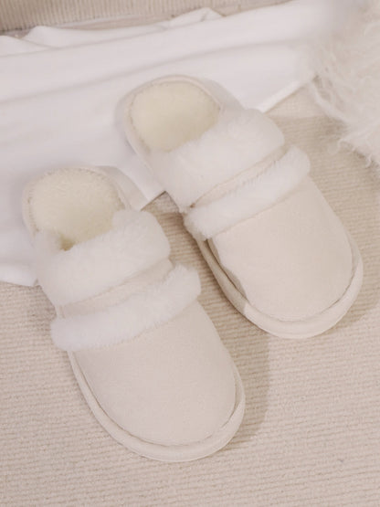 Slippers rond fausse fourrure contrast for women -11