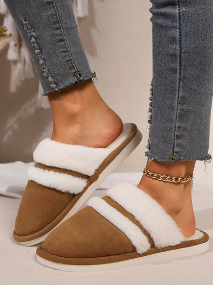 Slippers rond fausse fourrure contrast for women -13