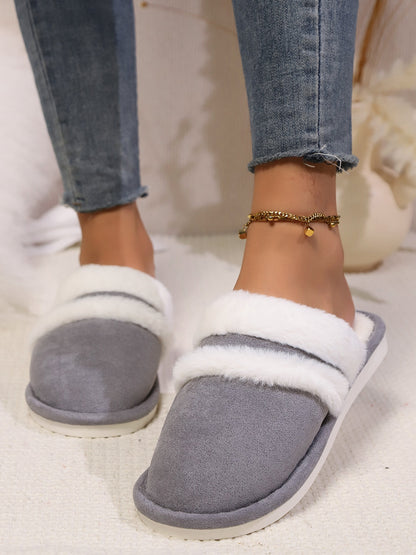 Slippers rond fausse fourrure contrast for women -17