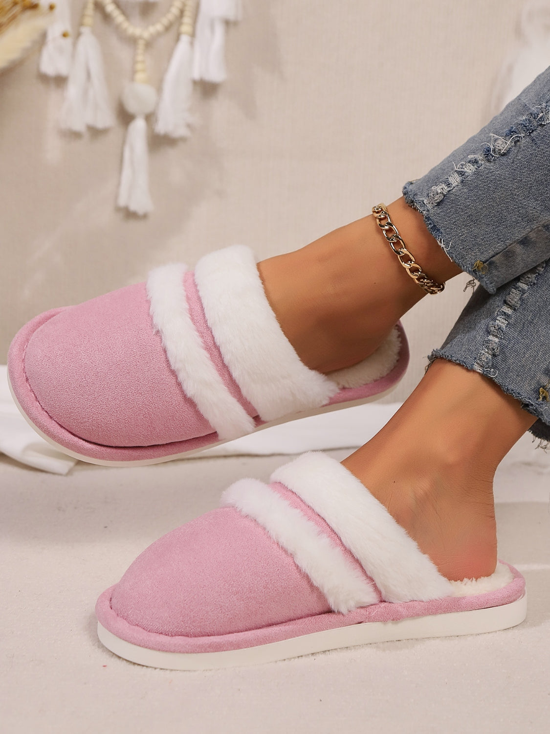 Slippers rond fausse fourrure contrast for women -25