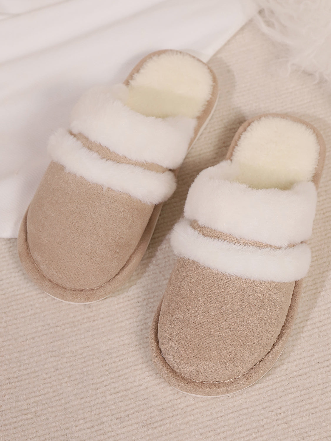 Slippers rond fausse fourrure contrast for women -5