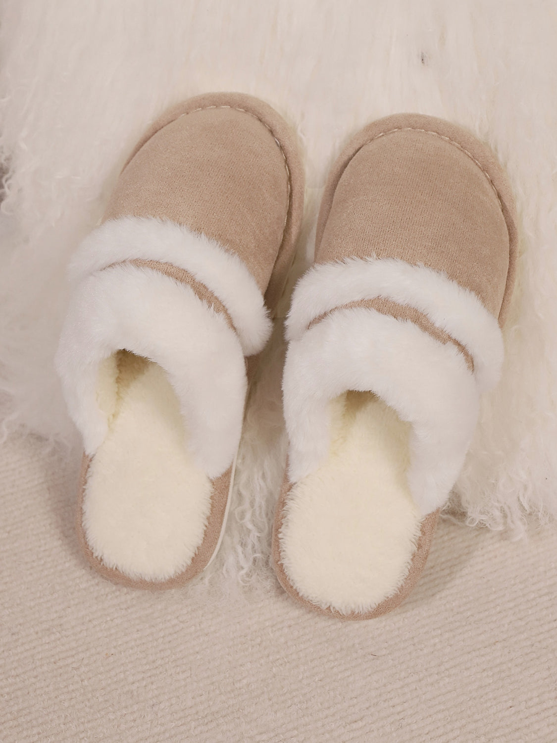 Slippers rond fausse fourrure contrast for women -6