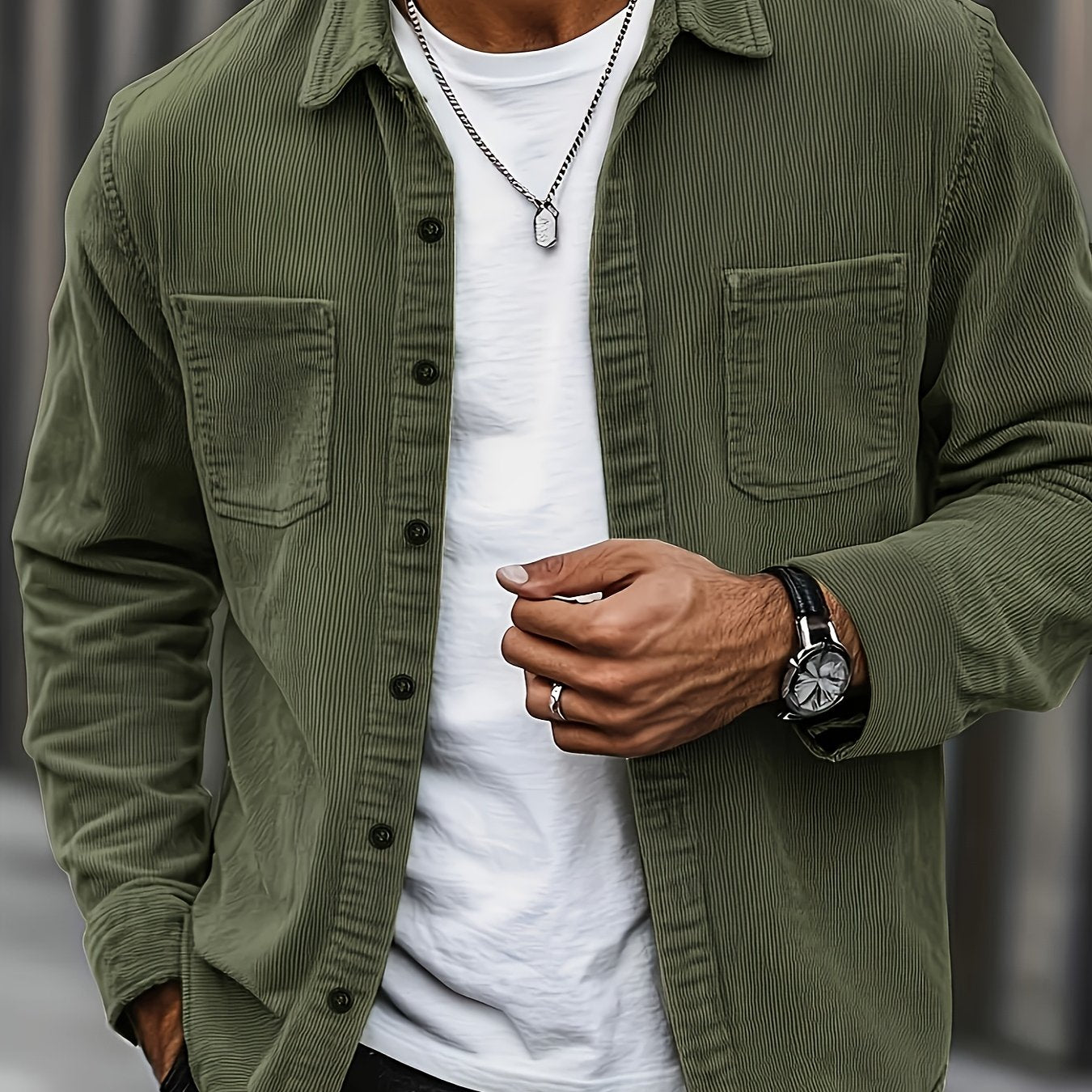 Classic textured cord everyday overshirt for men | Ellison -17