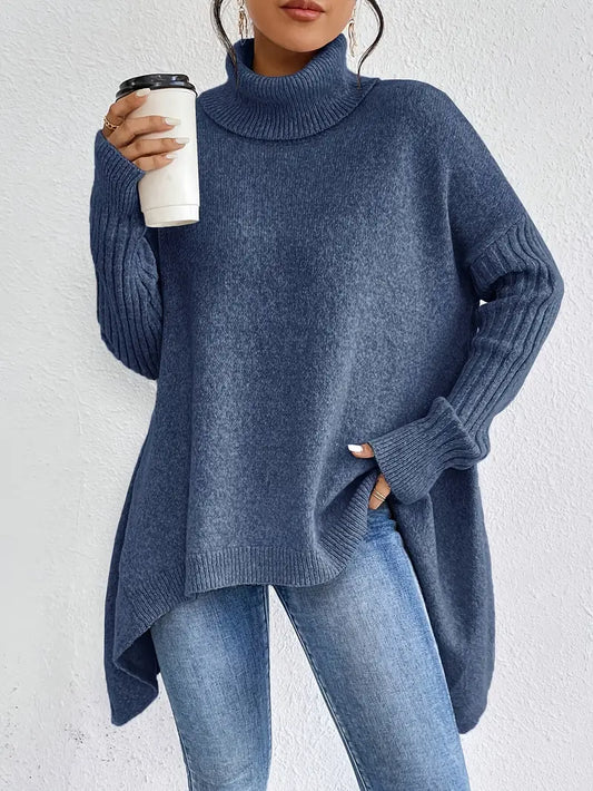 Oversized knit turtleneck everyday jumper for women | Elowen -1
