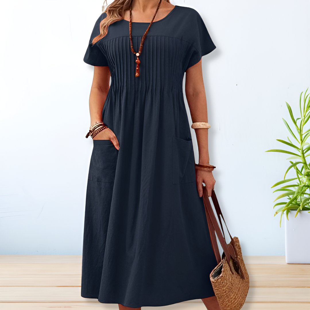 Dress pleated coton lin for women | Naima -3