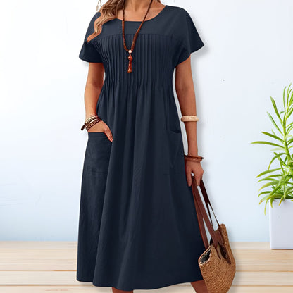 Dress pleated coton lin for women | Naima -3