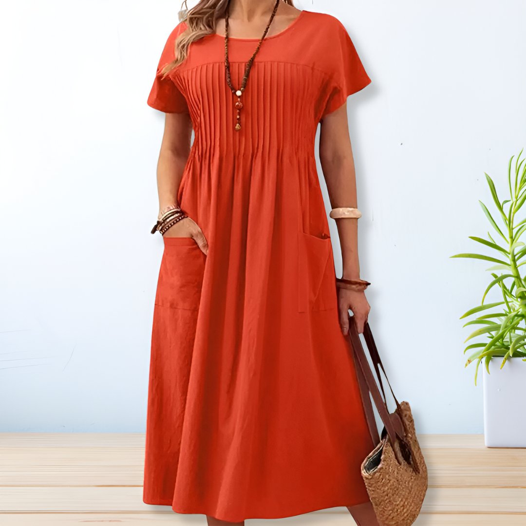 Dress pleated coton lin for women | Naima -2