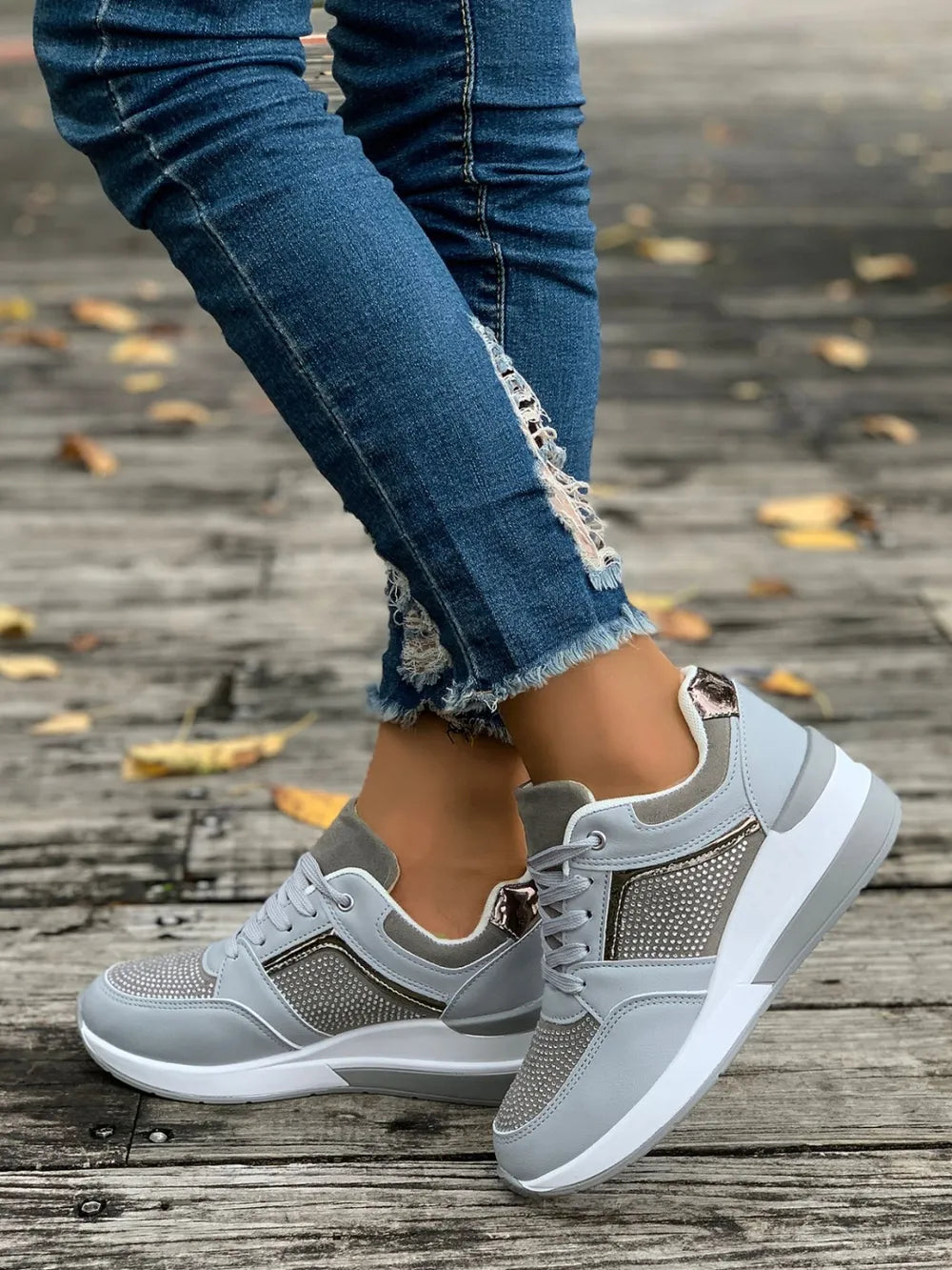 Trainers wedge lacets shoes plateforme for women -6