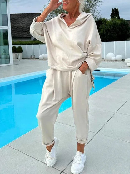 Cosy hooded sweatshirt everyday set for women | Hazel -1