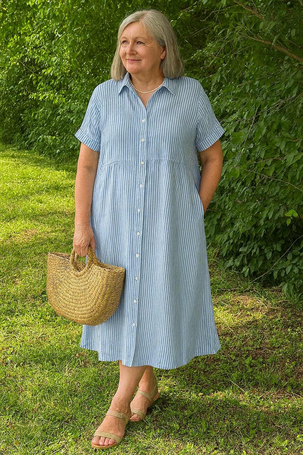 Relaxed striped dress for women -1